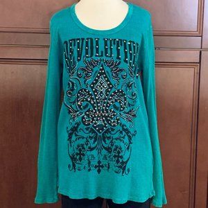 Vocal Teal Waffle Knit Long Sleeve T-Shirt